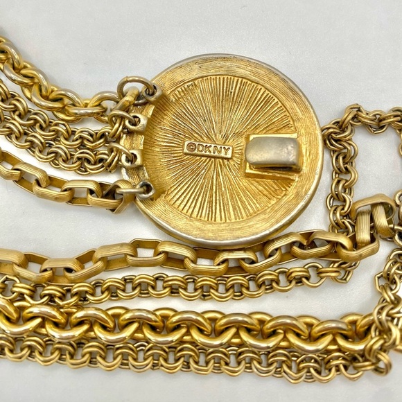 Vintage Donna Karan DKNY Signed Multi Strand Logo Medallion Collar Necklace - Picture 8 of 8